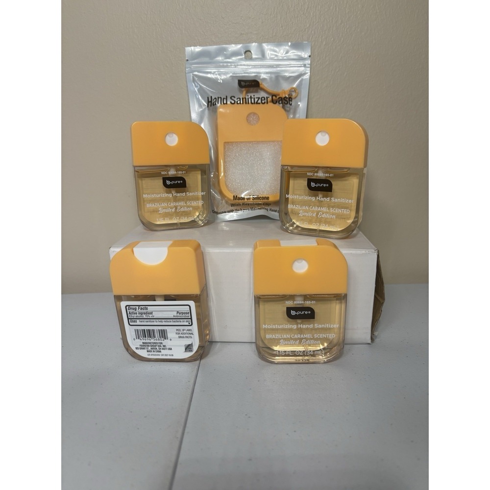 B Pure Hand Sanitizers Lot Of 4 And 1 Silicone Case Brazilian Caramel